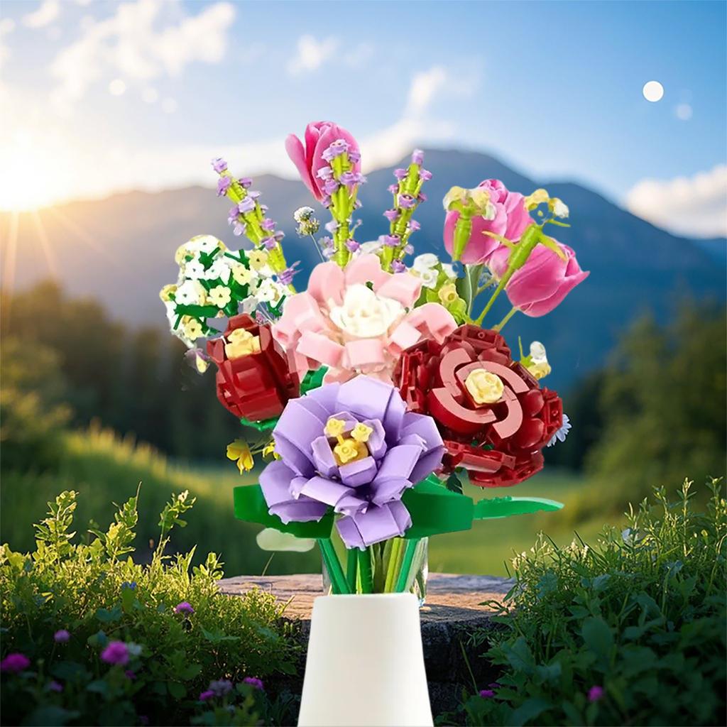 Flower Bouquet Building Blocks Set 628Pcs Abs Material 33Cm Eternal Floral Decor Gift For Women Adults