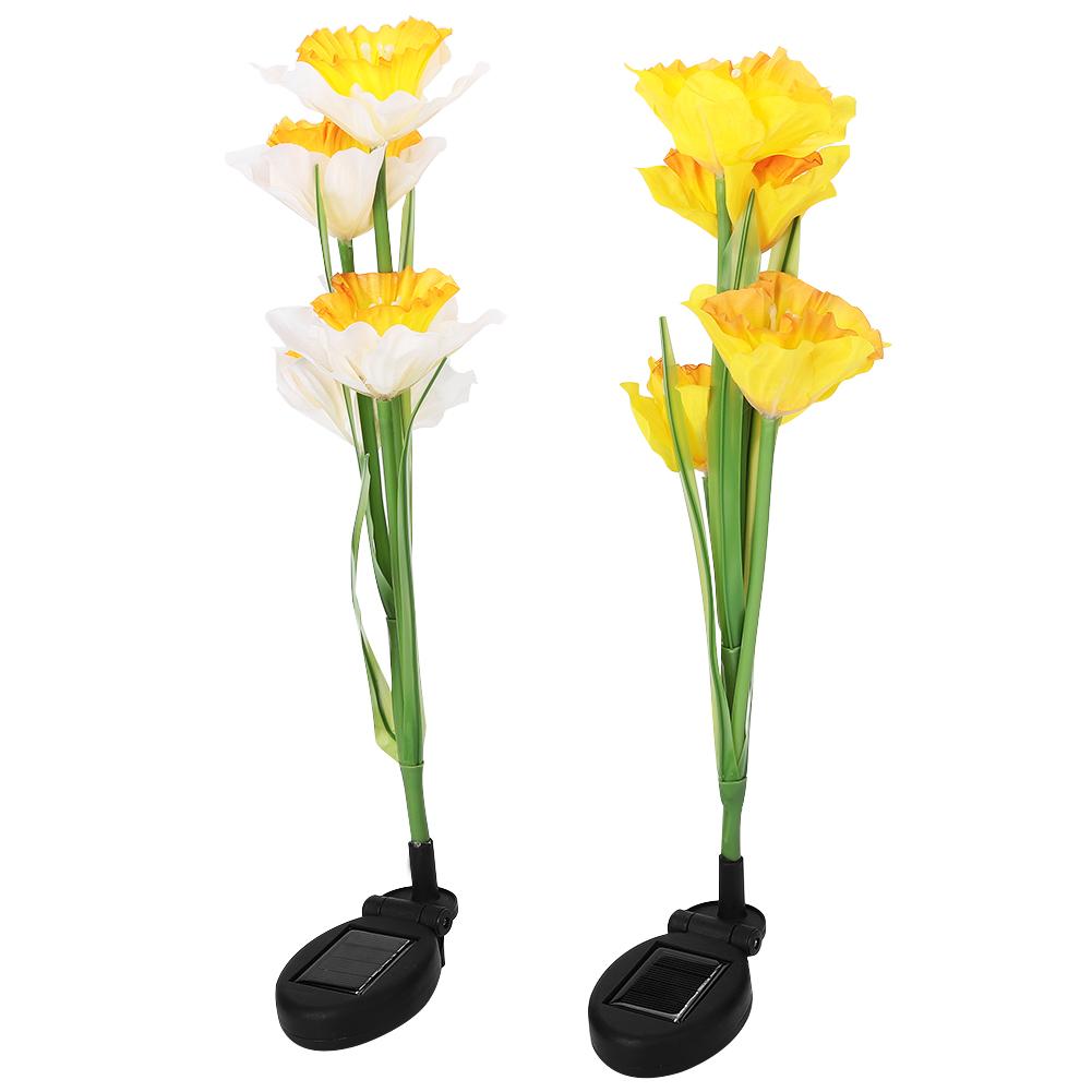 Outdoor Solar Powered LED 4 Daffodil Flowers Lights Lamp for Garden Patio Backyard Decoration