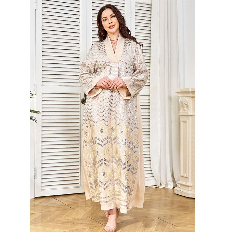 Middle East Robe Women's Long Dress New Sequin Full Embroidered Neckline Tassel Decoration Formal Dress Dubai Dress Dresses