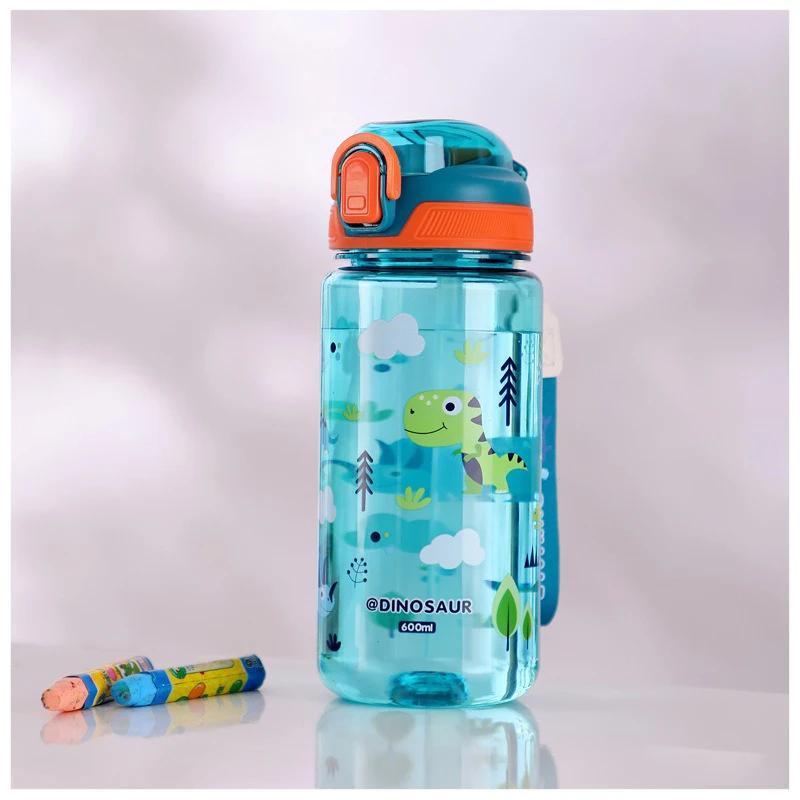 Cartoon Animal Straw Cup For Kids 600ml Water Bottle Portable Safety Lock Leak-proof Summer Drinking Jug Outdoor Camping Travel