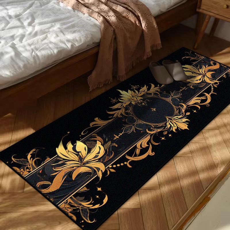 European Style Black Golden Bedroom Bedside Carpet Living Room Decoration Home Long Rugs Washable Non-slip Plush Floor Mat Soft