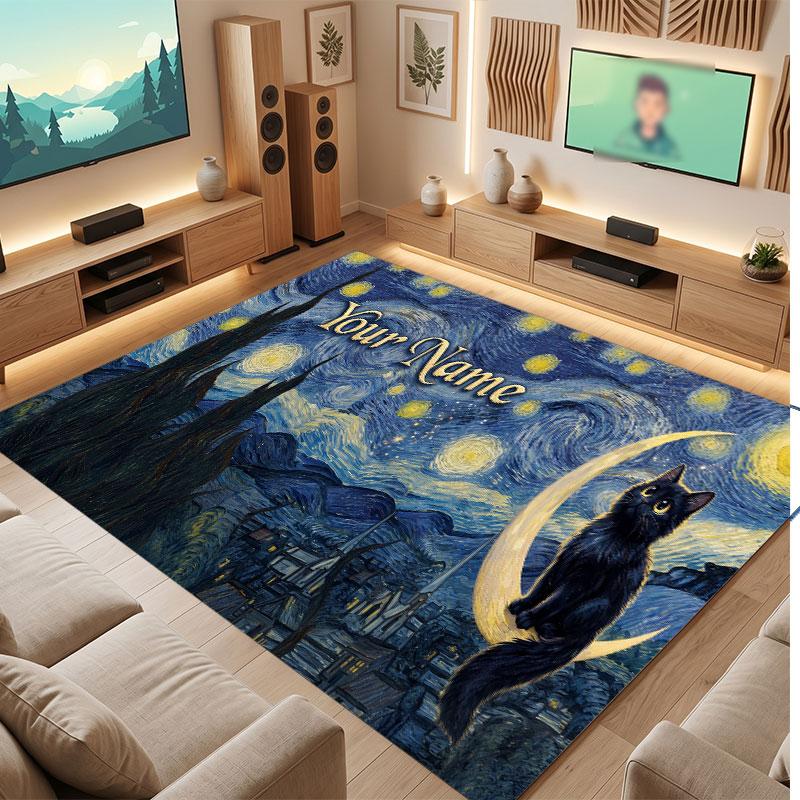 Tapete de Chão de Veludo Cristal Tema Gato Nome Personalizado Texto Tapete Quente Decoração de Casa