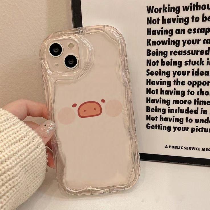 Cute pig iPhone17Promax mobile phone case transparent for Apple 16promax cream case 15 women's models