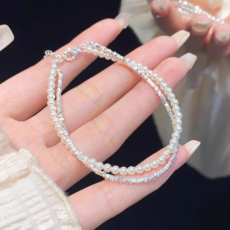 Pearl and Silver Double-layer Bracelet for Women, A New and Exquisite 2026 Design, Perfect As A Gift for Your Girlfriend.