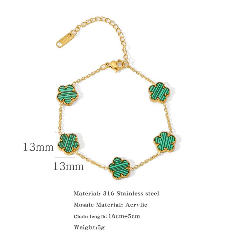 Collier en Acier Inoxydable Plaqué Or 14K Femme Cinq Pétales de Feuille Colliers Double Face pour Femmes Pendentif Fleur Trèfle Bijoux