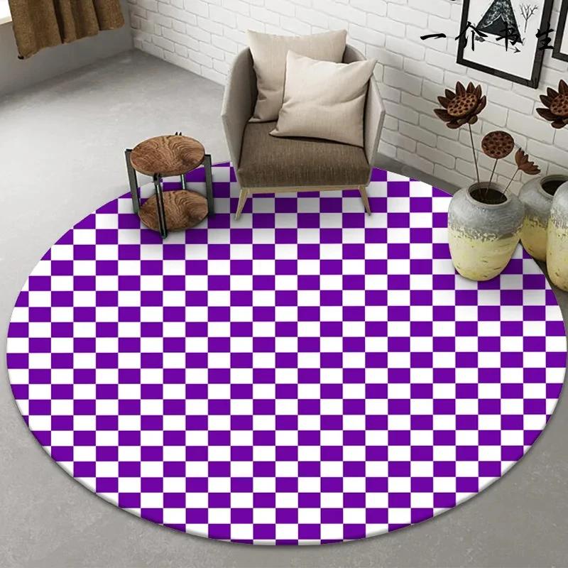 Checkerboard Plaid Round Carpet Geometric Floor Mat for Bedside Dorm Closet Dining Room Decor Soft Non-Slip Area Rugs Doormat
