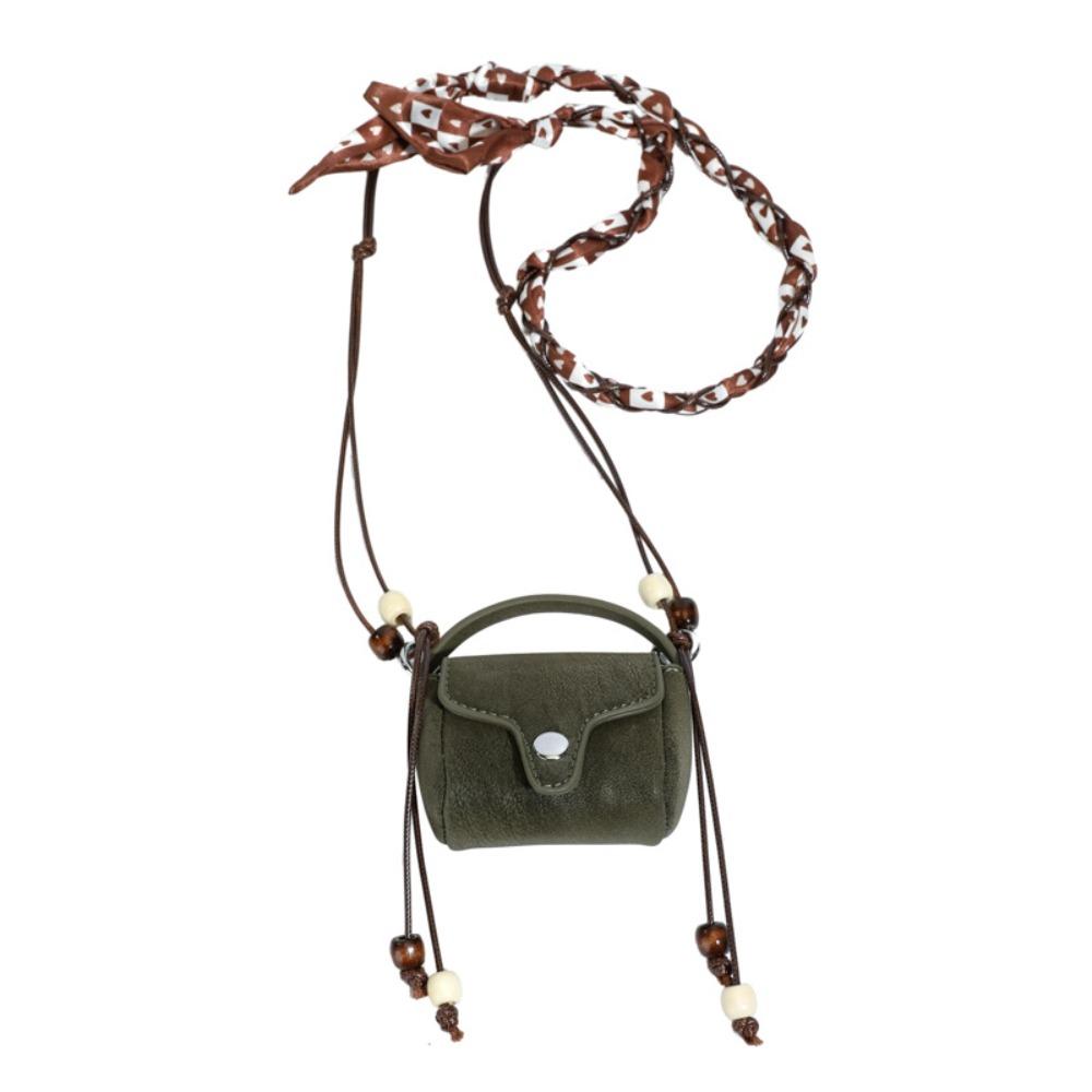 

Fashion Silk Scarf Suede Crossbody Bag Beads Matte Earphone Bag Pu Leather Lightweight Square Mini Bag Autumn Winter зелёный