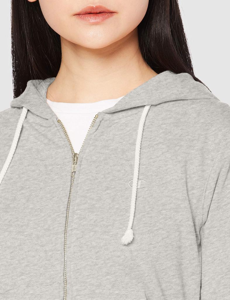 Champion Zip Hooded Fleece UV Oxford Size S Women's Sweatshirt, Lining, Protection, One-Point Logo, Gray, (CW-Y108/CW-T109)