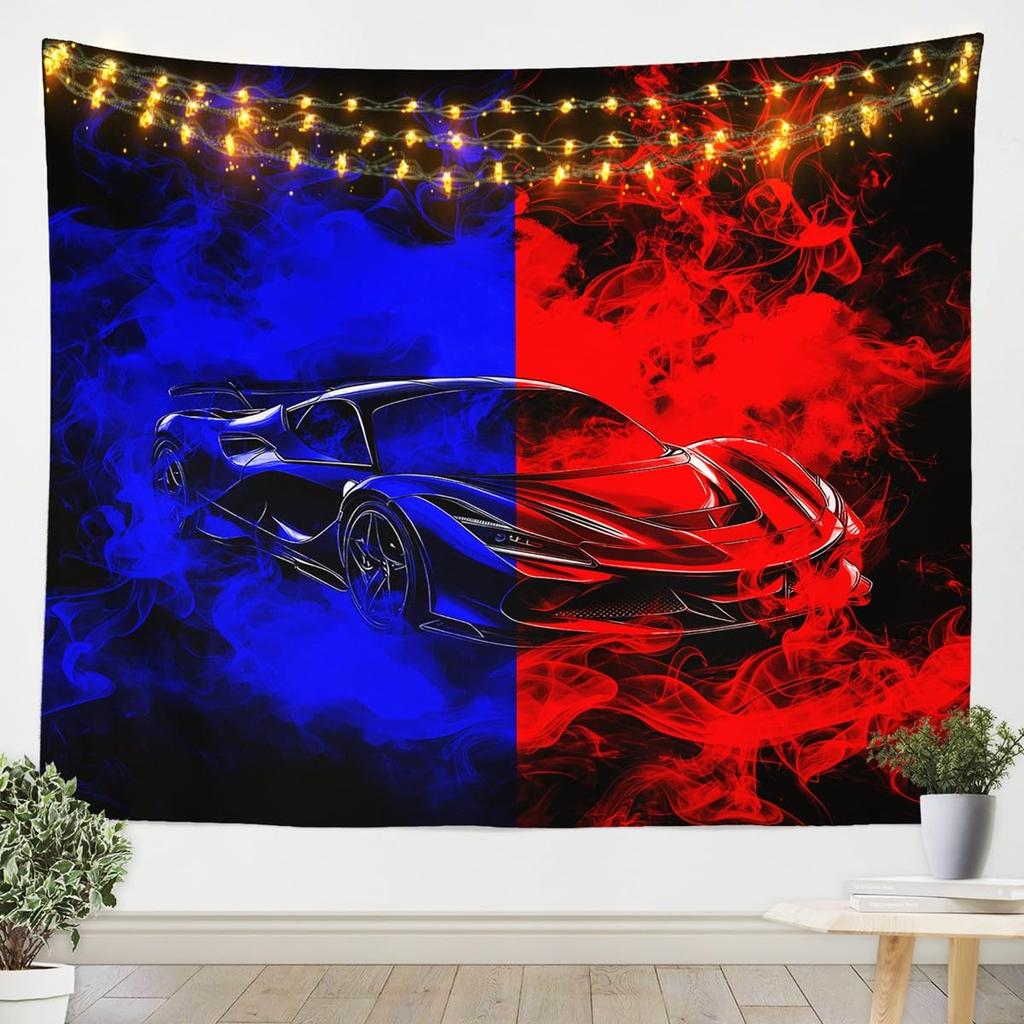 Japanese Car Tapestry, Fuji Mountain and Cherry Blossom Print Wall Hanging for Bedroom, Living Room and Aesthetic Decor