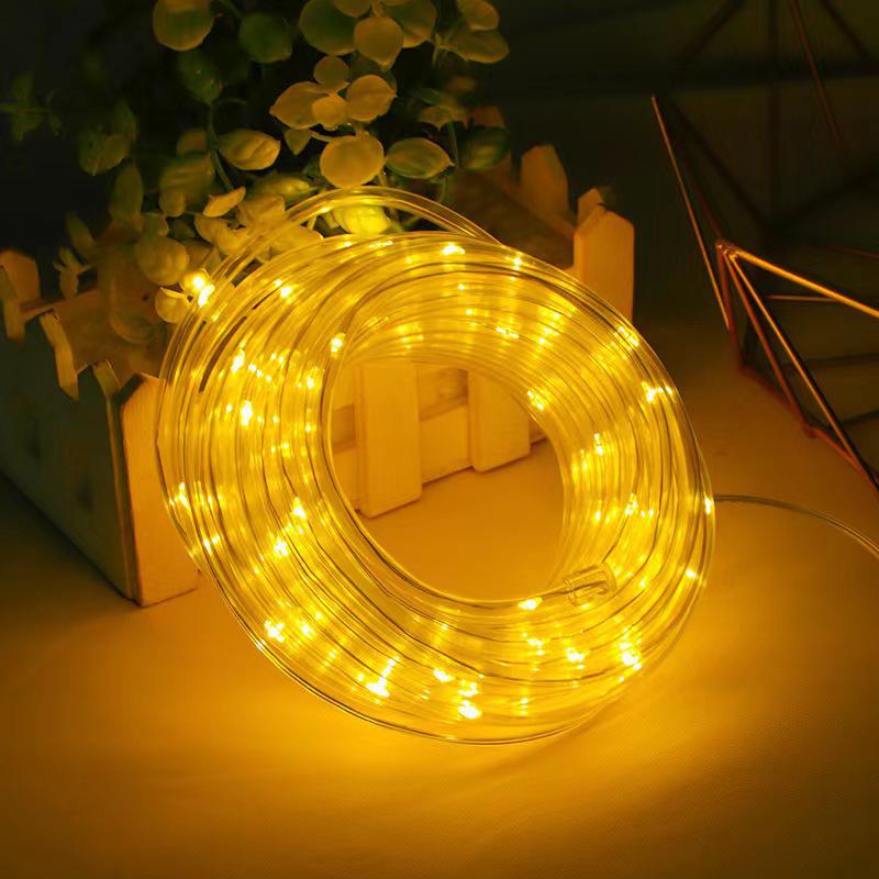 LED Solar Tube Fairy Lights, Copper Wire, Waterproof, Outdoor Christmas Courtyard Decoration