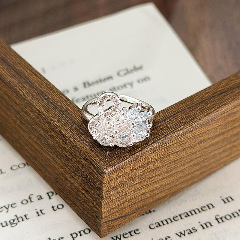 French Lace Super Flash Zircon Circle Open Ring Female Niche Light Luxury High Sense Fairy Stacked Ring