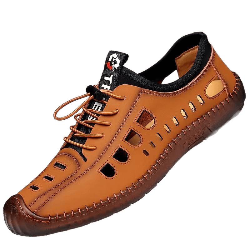 Sandals men's hollow breathable soft sole simple fashion casual shoes hole shoes beef tendon sole sandals