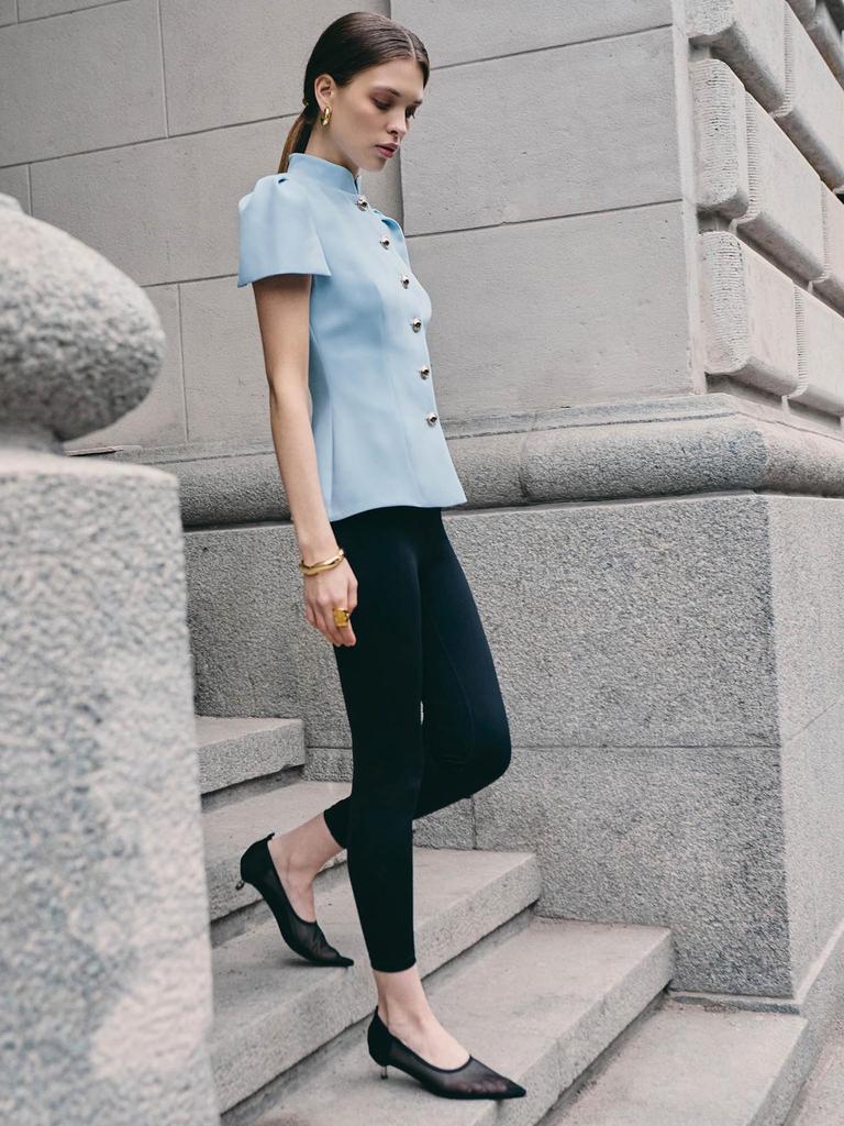 Spring/Summer 2026: Elegant Women's 3D Design Top with Lantern Sleeves & Metal Buckle