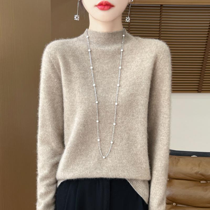 Autumn and Winter Women's Half High Neck Warm Sweater Knitted Pullover Sweater
