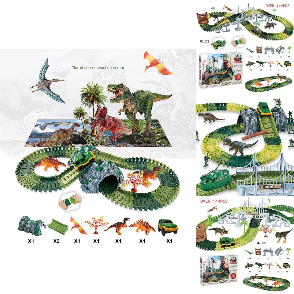 Explore The 144pcs Dinosaur Dino World Kid Flexible Race Car Track Play Set