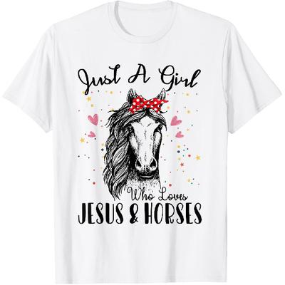 Just A Girl Who Loves Horses & Jesus Shirt Horse Riding T-Shirt