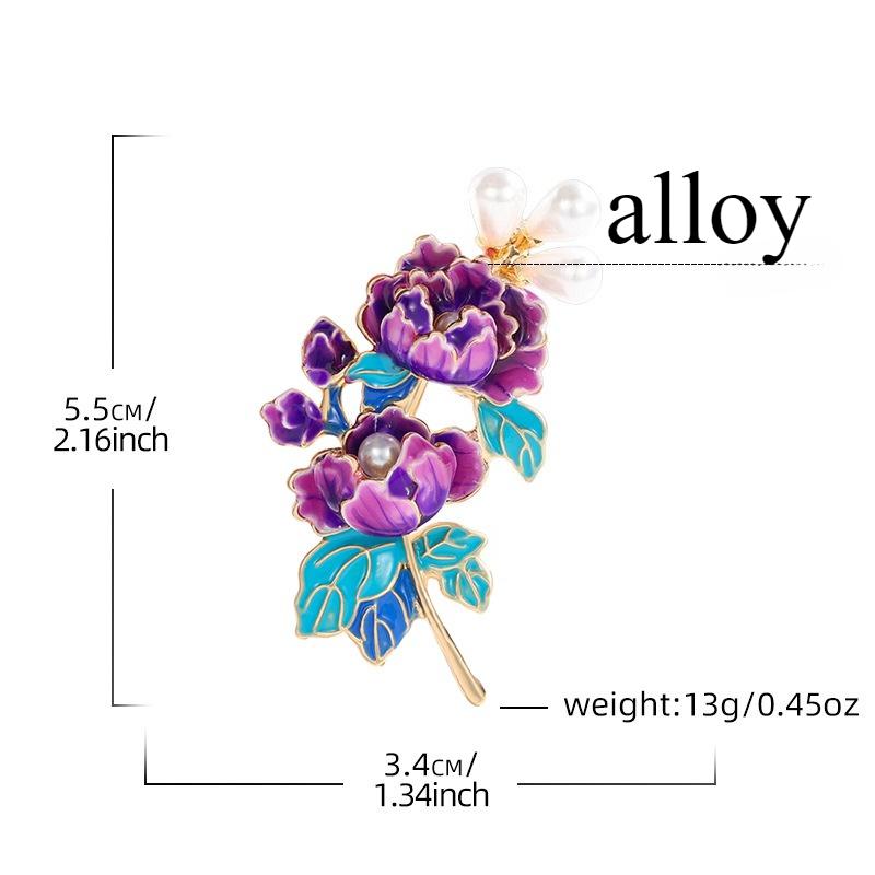 New Chinese style pink peony flower brooch, enamel color, pearl flower, versatile fashionable chest flower, brooch