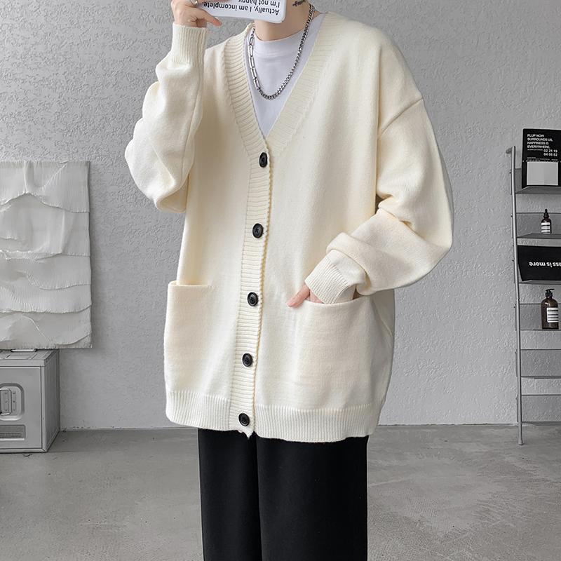 Übergröße Koreanischer Stil V-Ausschnitt Strickjacken Herren Taschendesign Einfacher Pullover Herbst Neu Beliebt Herren Freizeit Täglich Gestrickter Mantel
