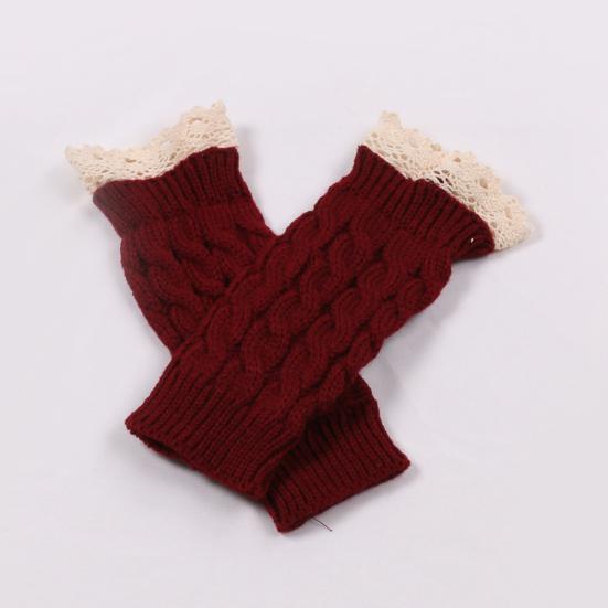 Winter Women Fashion Lace Trims Fingerless Knitted Mitten Wrist Warmer Gloves