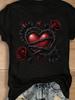Gothic Heart Rose T-Shirt - Black Vintage Tee with Dark Red Bleeding Rose and Barbed Wire Heart Prin
