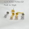 Titanium G23 ASTM F136 Push-in Labret Stud with Inlaid Zircon for Ear Cartilage Piercing
