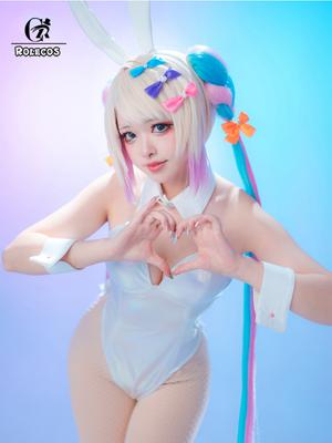 Spel Kangel Kanin Flickdräkt Dam Elastiskt Läder Tyg Sexig Cosplay Kanindräkt Vita Jumpsuits