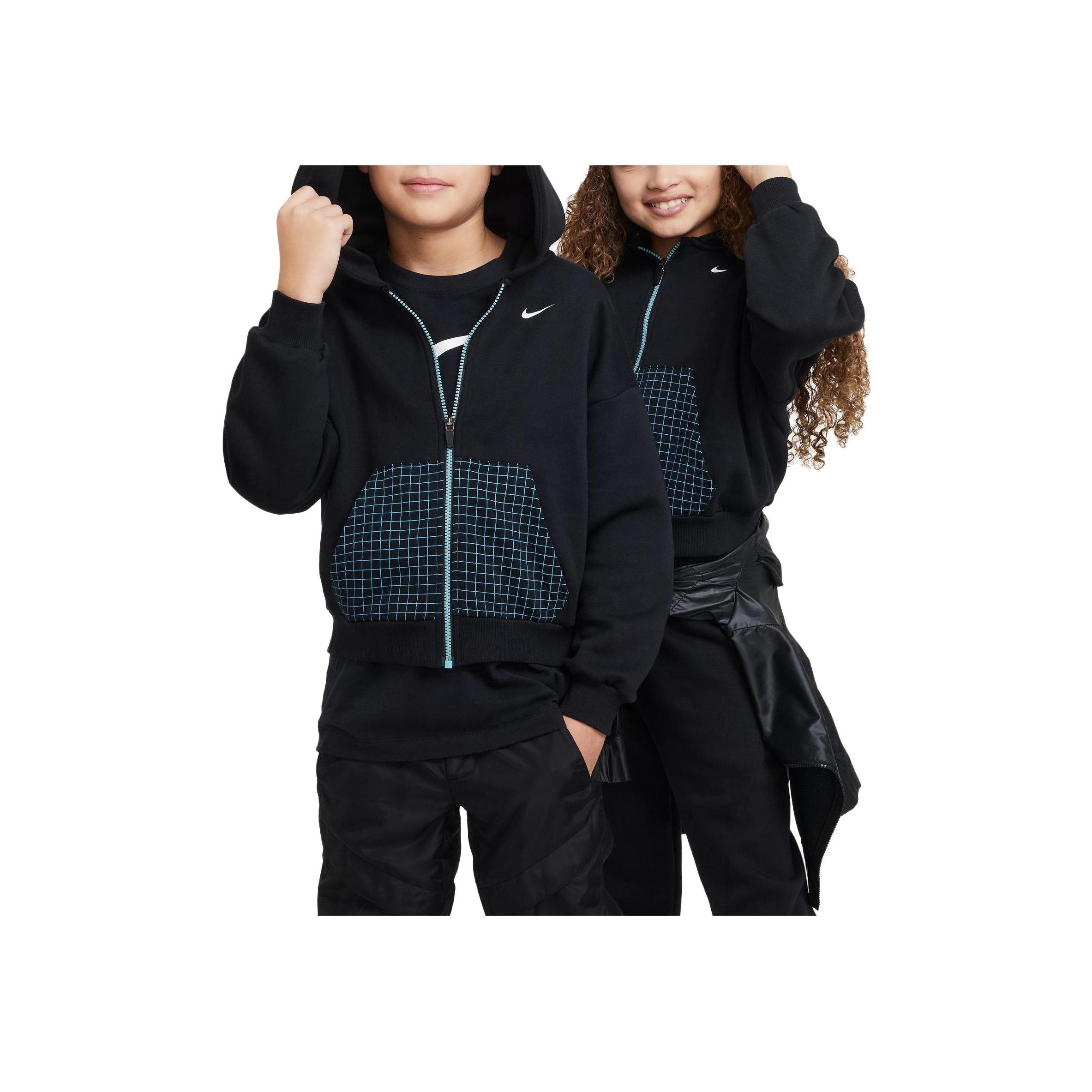 

Толстовка Nike с капюшоном и флисовой подкладкой на молнии для детей, черная DX5063-010