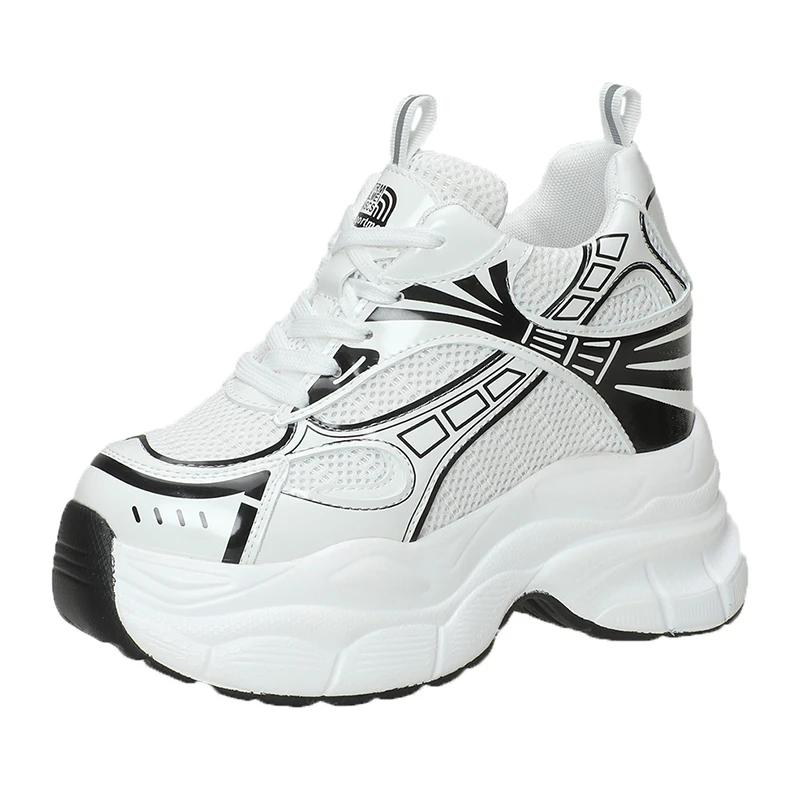 

Модные летние женские высокие кроссовки 10 см, осенне-весенние женские туфли, массивные кроссовки на дышащей танкетке, повседневная обувь Zapatos Casual Mujer 39 белый