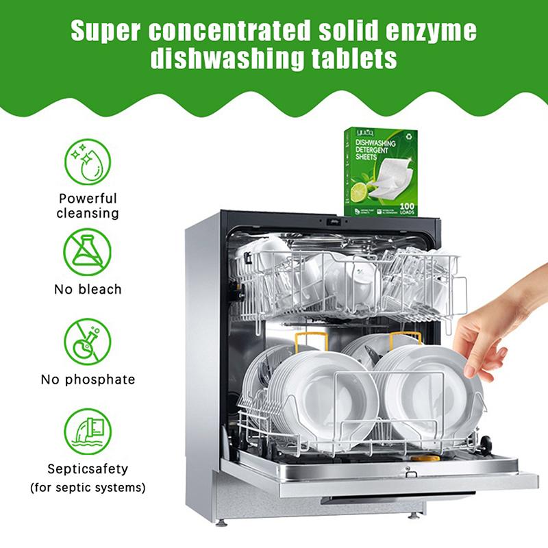 30/100 Pezzi Detergente per Lavastoviglie Rimozione Sporco Grasso Deodorante Pastiglia Detergente Macchine Ciotole Strumento Cucina Foglio Detergente per Lavastoviglie