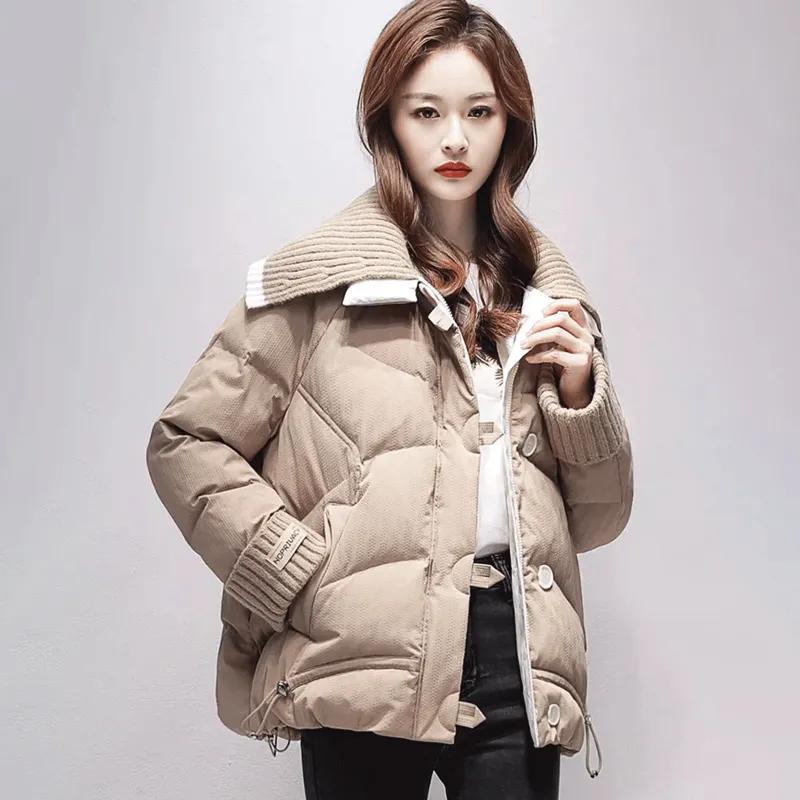 Kort dunjakke i bomull for kvinner, fortykket, fasjonabel bomullsjakke, løs, varm bomullsjakke, jentejakke