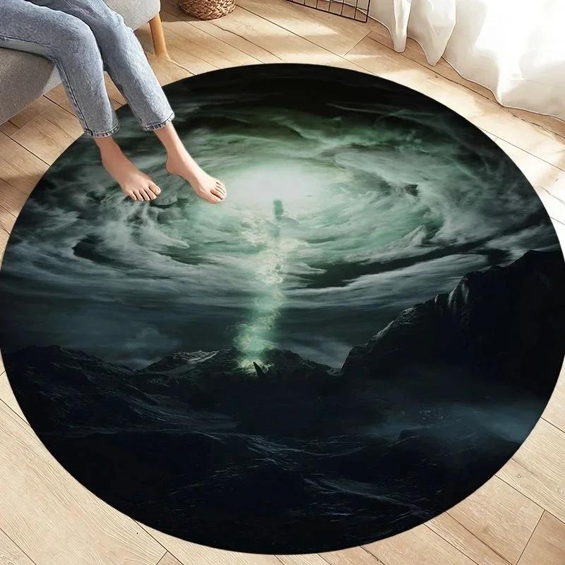 Natural Disaster Round Carpet Fantasy Tornado Cloud Print Area Rug for Living Room Kitchen Bedroom Sofa Decor Non-slip Floor Mat