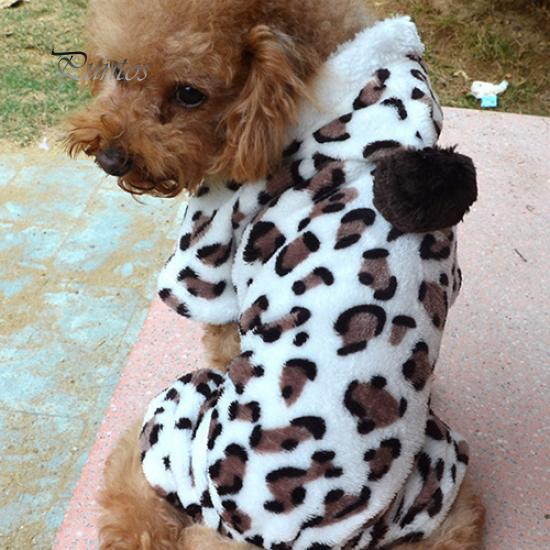Leopard Pet Puppy Clothes Hoodie Jumpsuit Pajamas Outwear