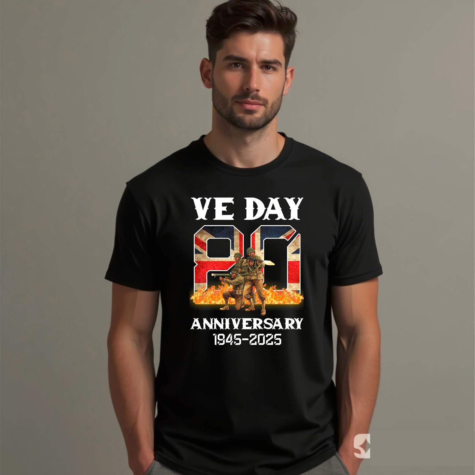 1945-2025 Ve Day T-Shirt 80th Anniversary Uk Veterans Memorial Patriot Top L