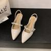 One word with rhinestone sandals women's summer new bag head half drag flat shoes pointed single shoes women's outer wear