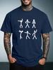 Unisex Summer White Short Sleeve Tee Simple Stick Figure Dancing People Graphic Print Crew Neck Loose Casual Male Fashion Tops