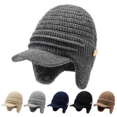 Winter Warm Wool Hat Outdoor Cycling Cold-Proof Knitted Hat Thick Fleece Ear Protection Cotton Hat