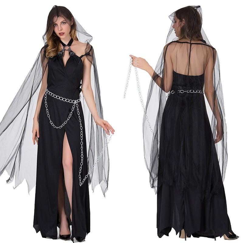 Halloween Witch Vampire Ghost Devil Cape Costume Adult Female Party Stage Performance Outfit