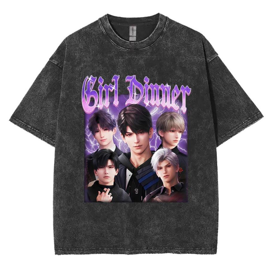 Funny Girl Dinner Caleb Graphic Tee Shirt Love and Deepspace Novelty Cotton T Shirts Fashion High Quality Vintage Washed Women T-Shirt