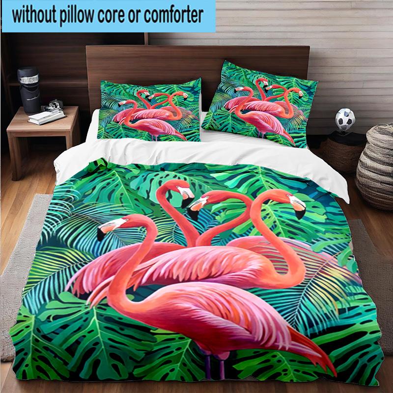Flamingo In Tropical Paradise 3pcs Bedding,Including 1pc Duvet Cover And 2pcs Pillowcases Perfect for Christmas,Ideal for Bedroom, Dormitory