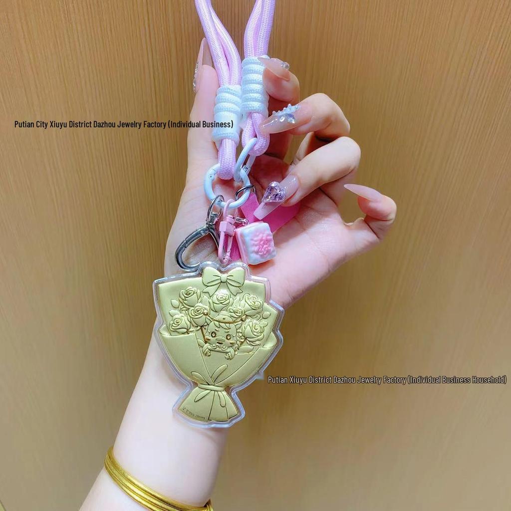 Shuibei 999 Fine Gold National Day Bouquet Pendant Key Charm