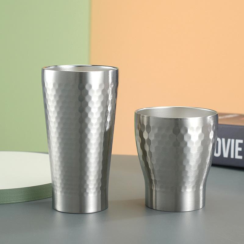 Tea restaurant double-layer 304 stainless steel vacuum thermal insulation water cup tea cup creative fish scale hammer pattern 280ml