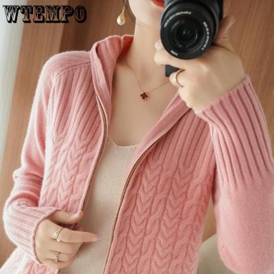 Cardigan Pull Zippé Tricoté pour Femme Style Court Col Montant Ample Printemps et Automne Grande Taille Haut