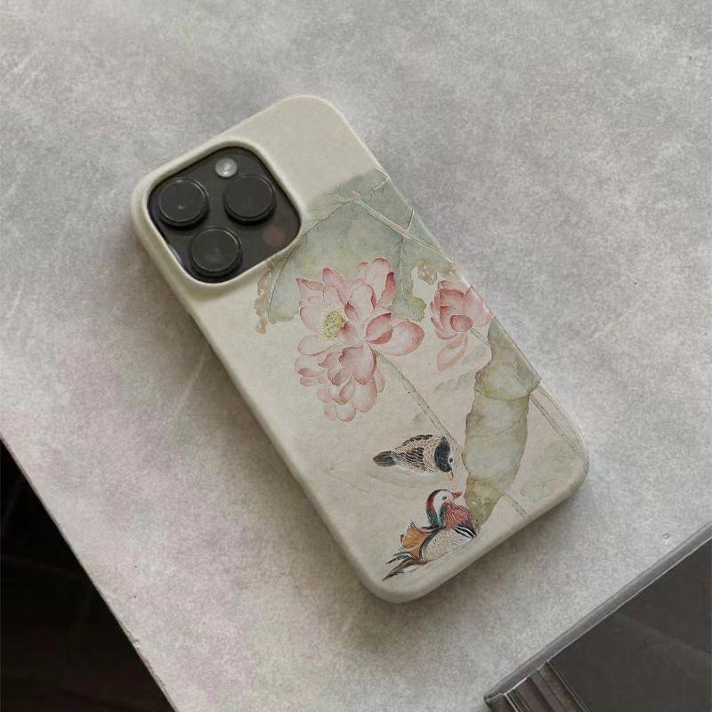Aesthetics Elegant Traditional Chinese Lotus Mandarin Ducks Phone Case For IPhone 17 16 Plus 15 14 11 12 13 ProMax Durable Cover