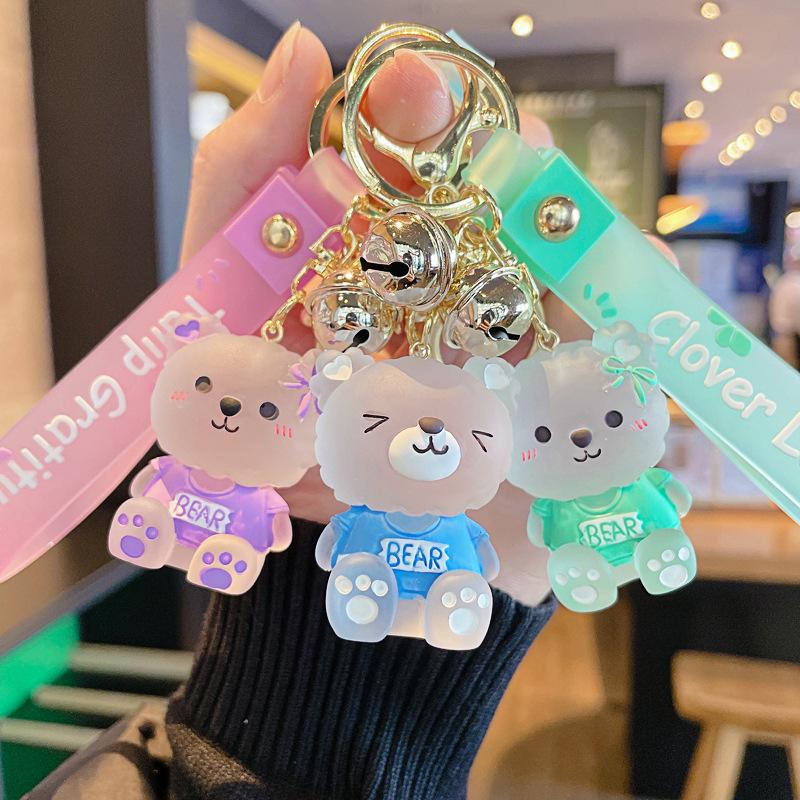 Sitting Crystal Bear Keychain Cute Resin Bear Schoolbag Pendant Creative Small Gift