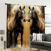 Set Of 2 Artistic Flat Printing Curtain Dual Horses Golden Image Versatile Durable Polyester Without Electricity Birthday Party Made