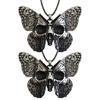 Edgy Zinc Alloy Pendant Necklace Showcasing Gothic Skull Butterfly Charm Neckchain For Layering Outfits
