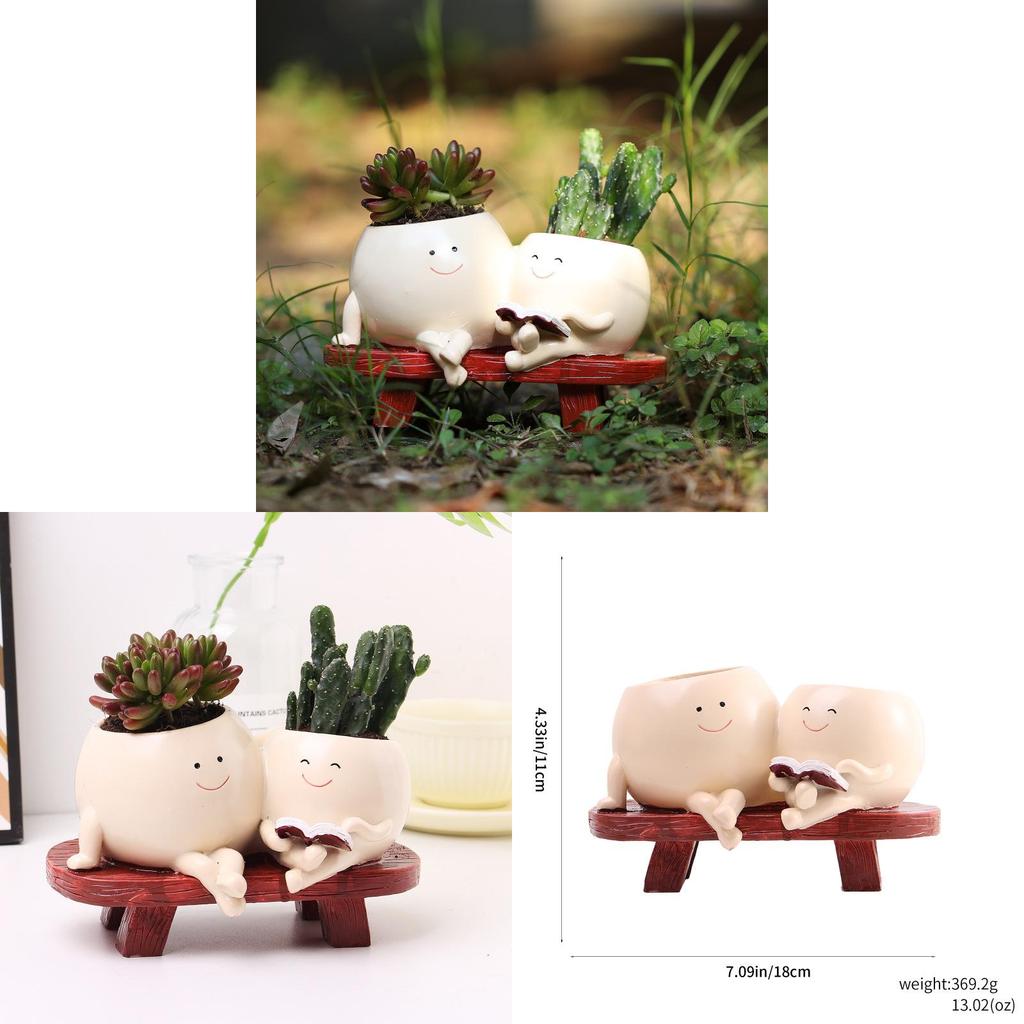 Mother Daughter Reading Succulent Flower Pot Resin Decor For Home Garden Gift