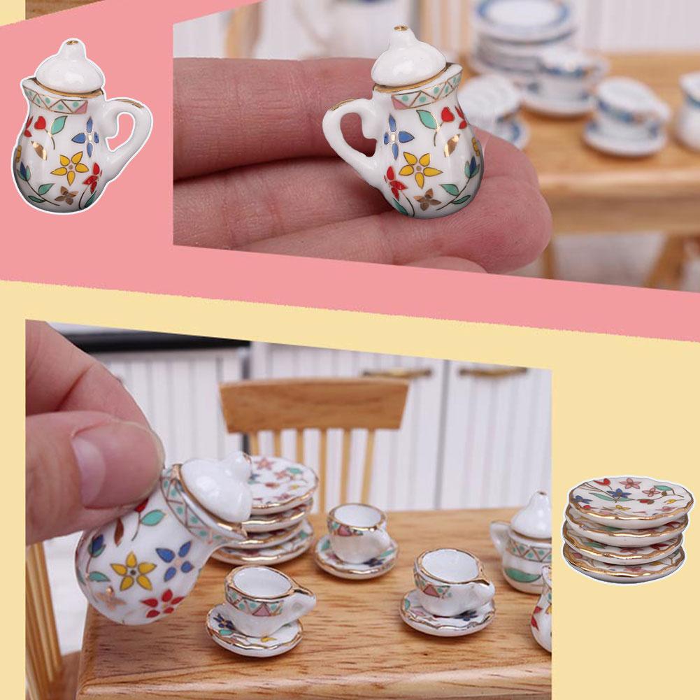 Mini Ceramic Tea Set Perfect Play Toy for Kids - Miniature Food Dishes Cups Plates For Children Tea Cups