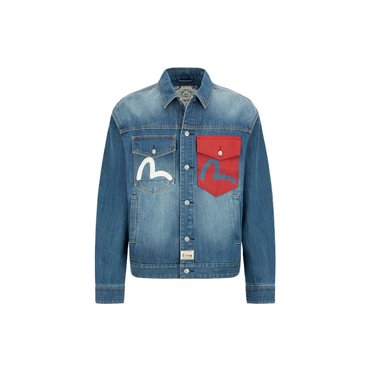 Evisu SS22 Lucky Cat And Daruma Denim Jacket Men Jacket Denim-Blue 2ESHTM2DJ713LFCP
