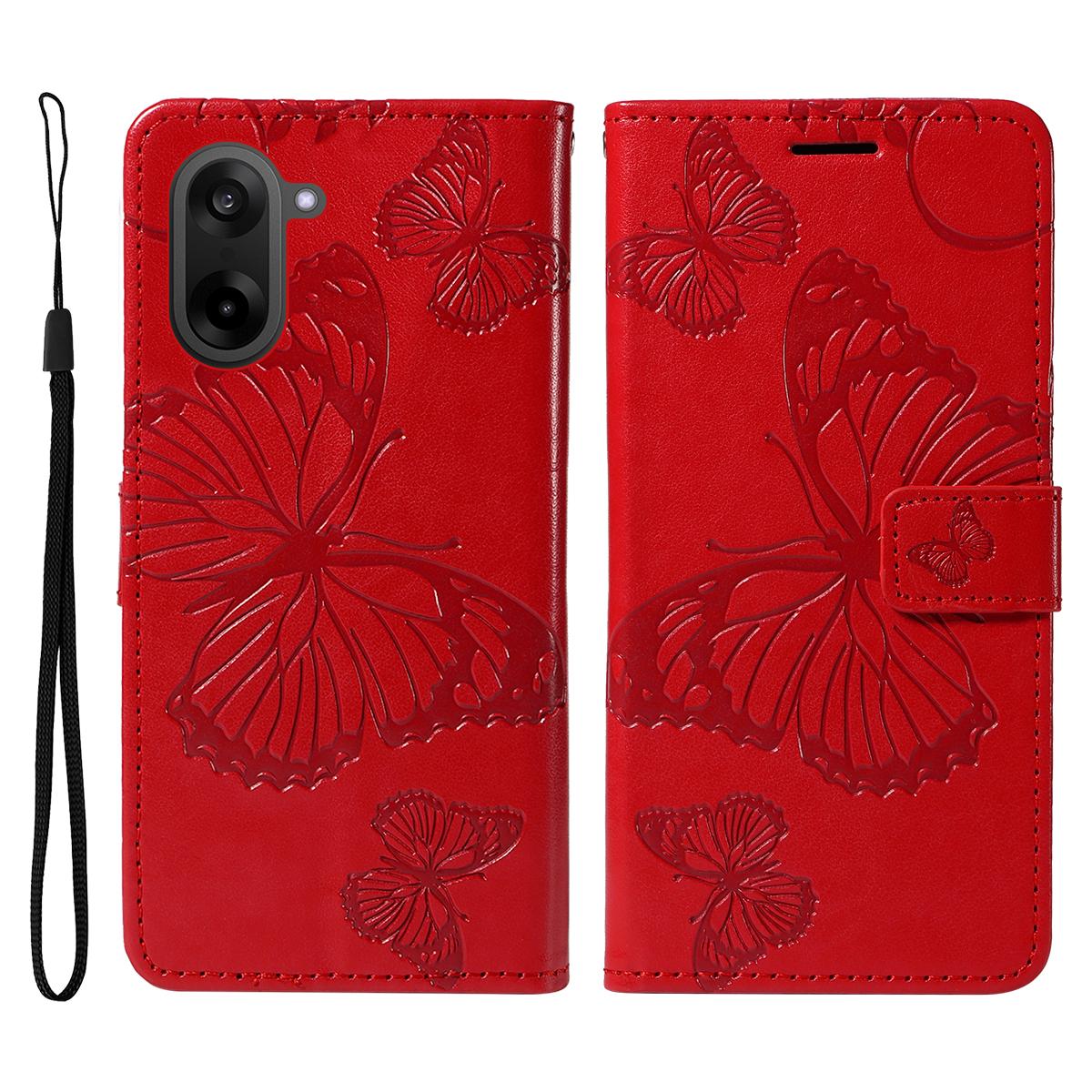 

Для OnePlus Nord CE5 5G/OnePlus Ace 5 Racing 5G Чехол-кошелек Кожаный чехол для телефона с подставкой с цветочным и бабочковым принтом Red